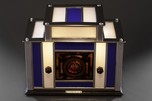 Radio-Glo Stained Glass + Chrome Radio in Blue with White - Stunning